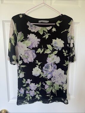 BYoung Women's Black Floral Short-Sleeve Top - Lavender & Green